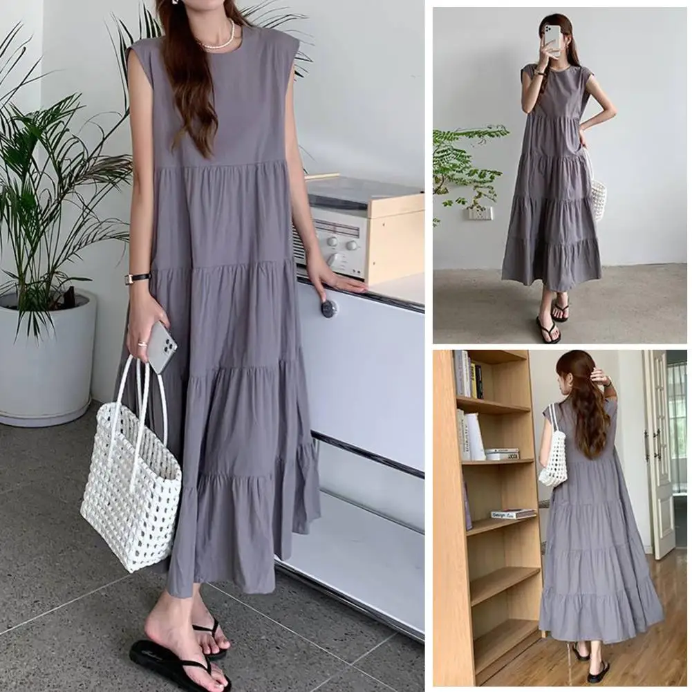 

Autumn Dress Elegant Pleated Patchwork Chiffon Midi Dress for Wear Dating O Neck A-line Summer Dress with Big Hem Design Women