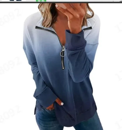 2024 Spring And Autumn New Loose Casual Fashion Flip Collar Zipper Top Ethnic Style Long Sleeved Polo Shirt WF4