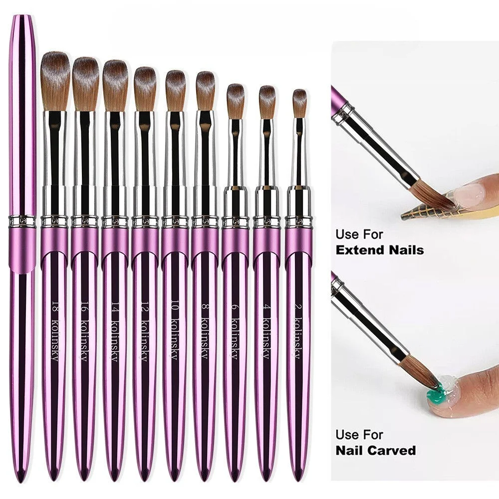 Acrylic Nail Brush Kolinsky, Siberian Sable Hair for 3D Flower Carving, Professional Metal Handle Design