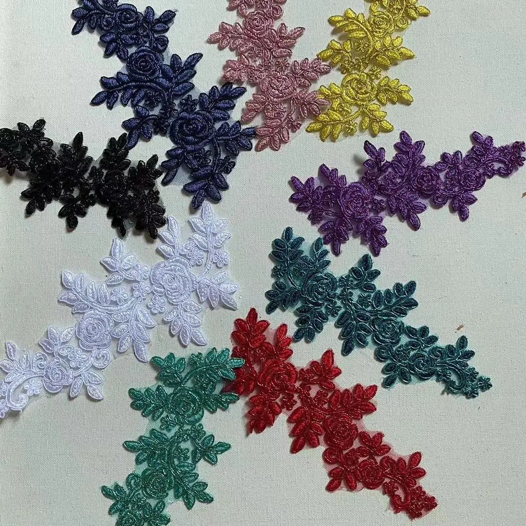 10 sztuk czerwony fioletowy żółty czarny przewód Venise koronkowe aplikacje haftowane suknia ślubna koronki dekoracji DIY 19x8cm