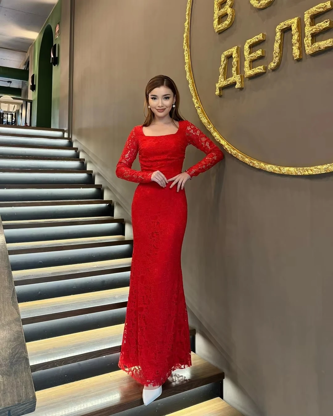 

Beautywav Saudi Red Evening Dresses Long Sleeves Prom Dresses Pleated Ankle Length Lace-up Party Dresses Customized