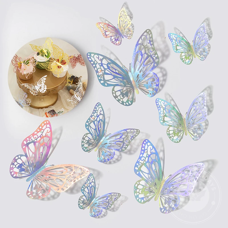 

12pcs/Set Rose Gold Silver Hollow Three-Dimensional Butterfly 3D Wall Sticker Lllusory Color Simulation Decorative Butterfly Dec