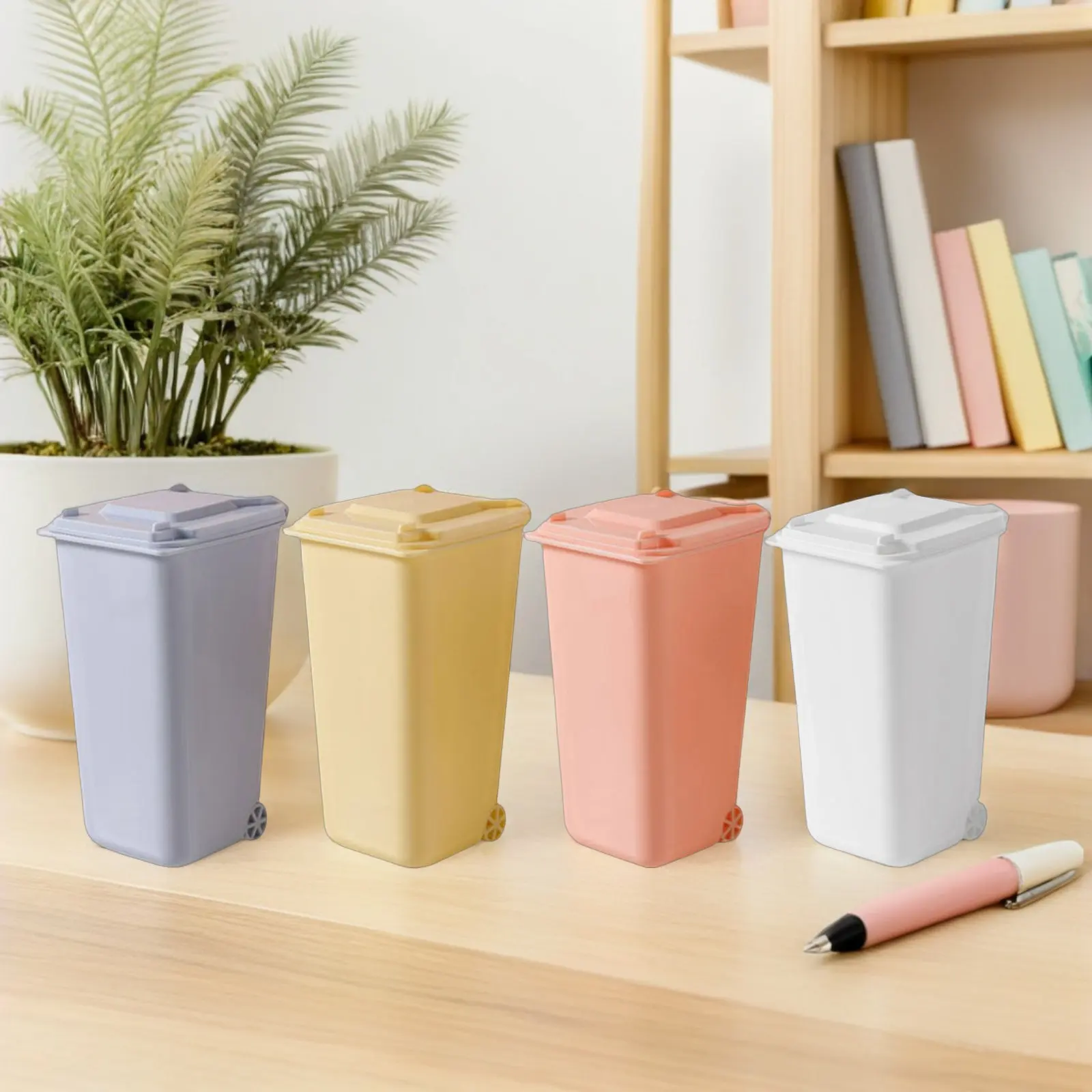 4Pcs Desktop Garbage Cans Mini Trash Bins Set Clamshell Resistant Office Desk Bin Pen Organizer Tabletop Trash Can