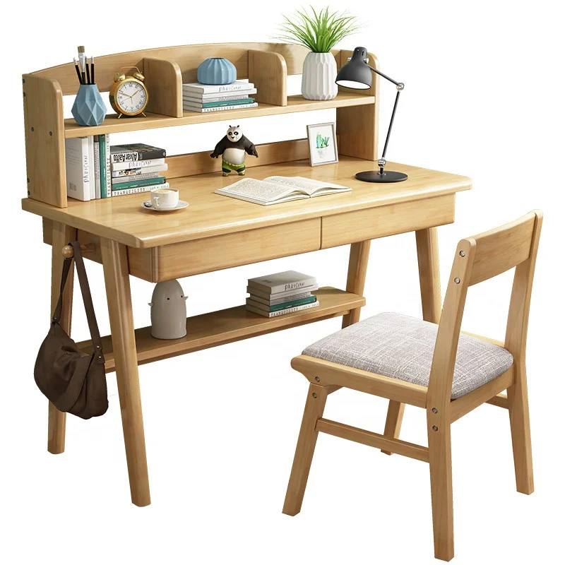 &Cheap Bedroom Solid Wood Kid Study Tables Furniture Wooden Home Writing Desk with Organizer