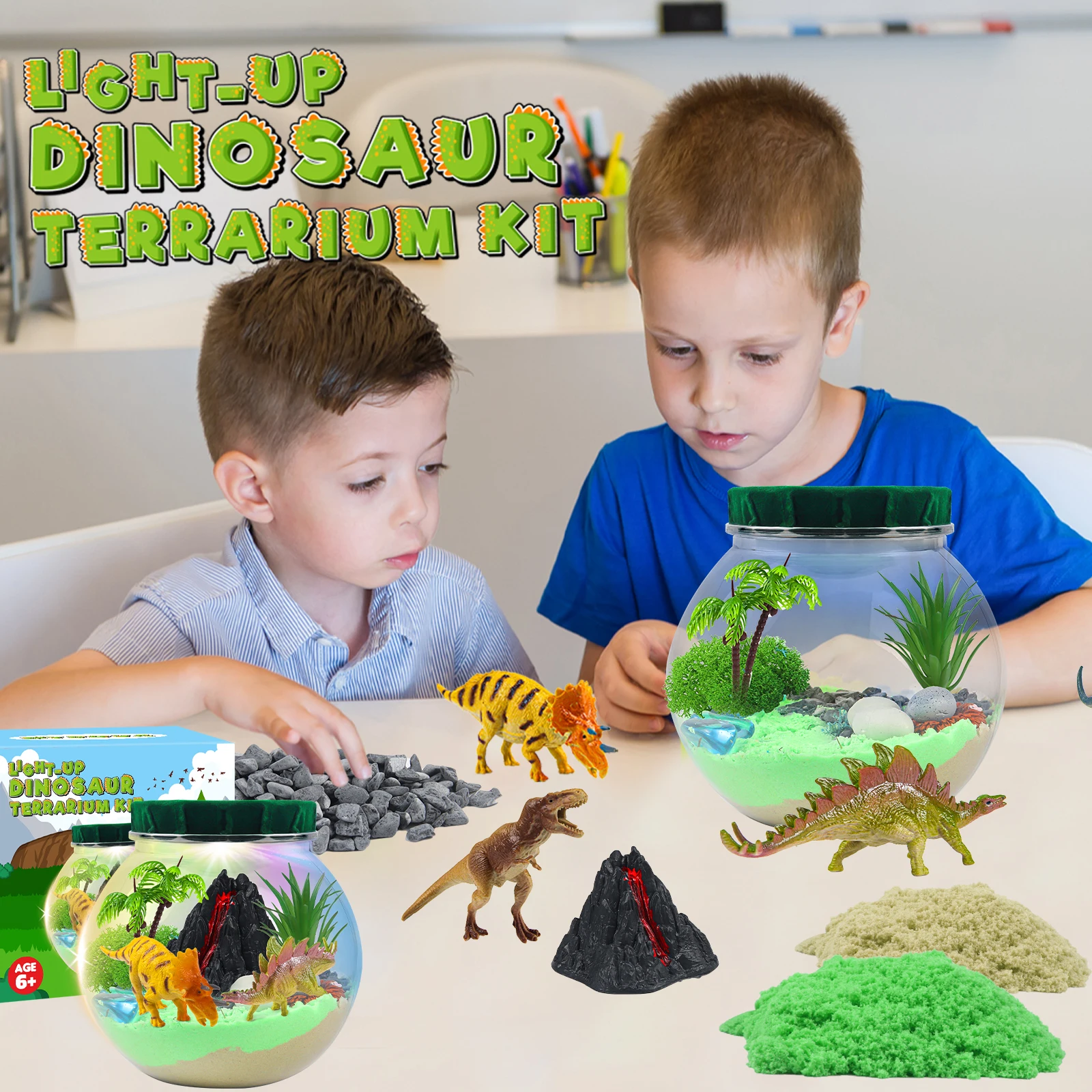 Dinosaurus oplichtende terrariumkit voor kinderen Dinosaurus schilderkunst en nachtlampje knutselpakketten voor kinderen - verjaardagscadeau voor kinderen