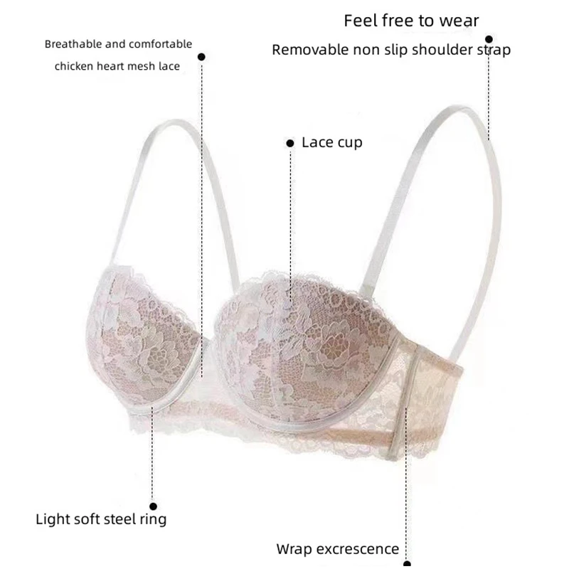 FINETOO Perspective Women Sexy Push Up Bra Lace Floral Bras ABC Cup Underwear Bralette Lingerie for Female Breathable Brassiere