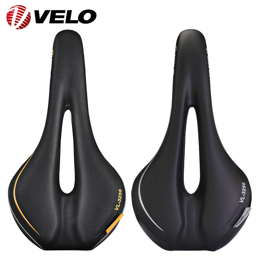 VELO VL-3256 Hollow Breathable Comfortable Soft MTB Road Bike Arctech Steel Rail PU Leather Saddle Bicycle Cushion Cycling Parts