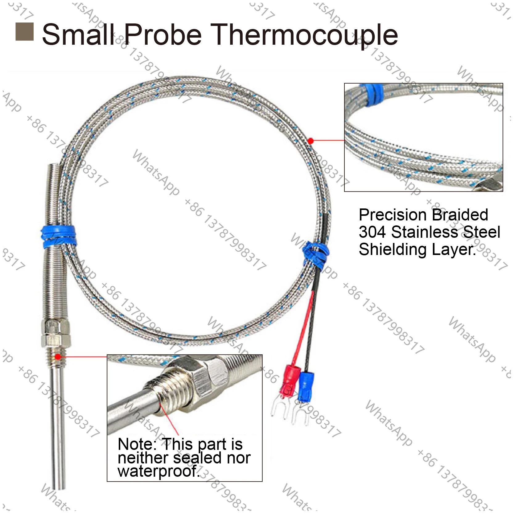 K Type Thermocouple Probe M8 Thread Temperature Sensor Stainless Steel Industrial High Precision Heat Resistant