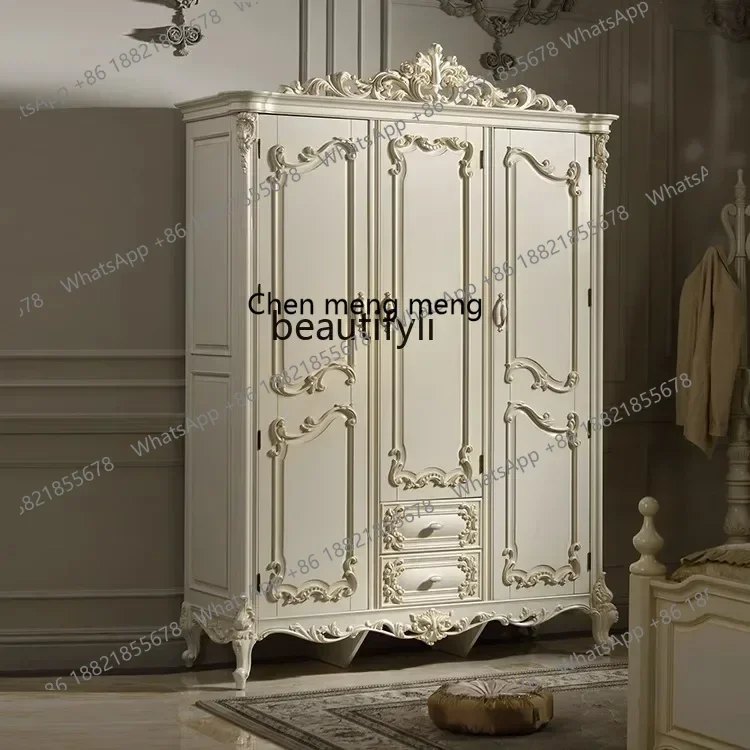 2003American Ivory White Distressed Solid Wood Storage Wardrobe Home Cloakroom Furniture