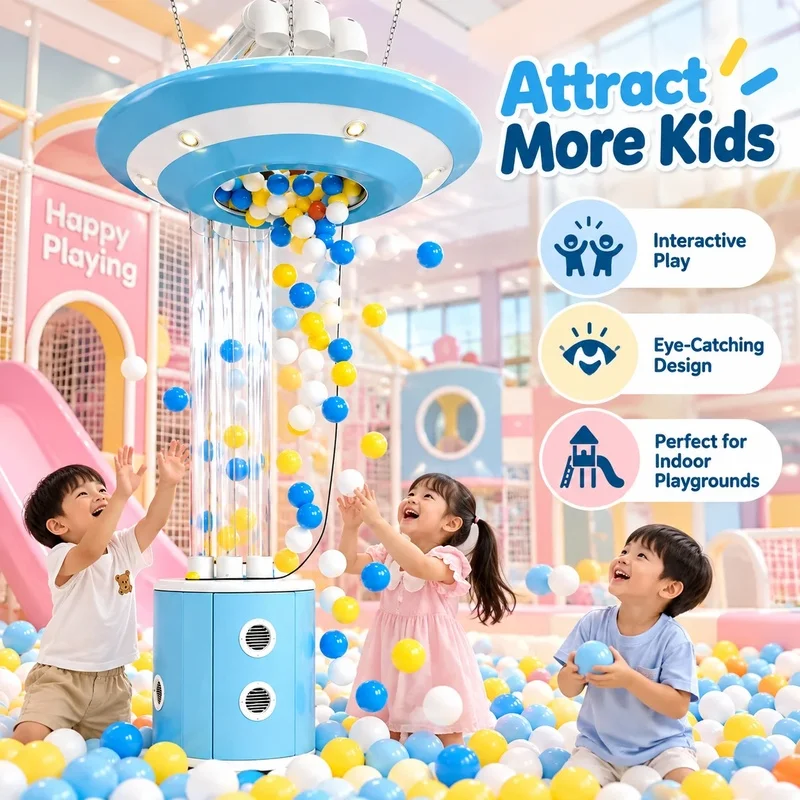 Interactive UFO Shape High Flow Air Ball Machine for Indoor Playground Kid Play Floating Ball Game Equipment with LED Light