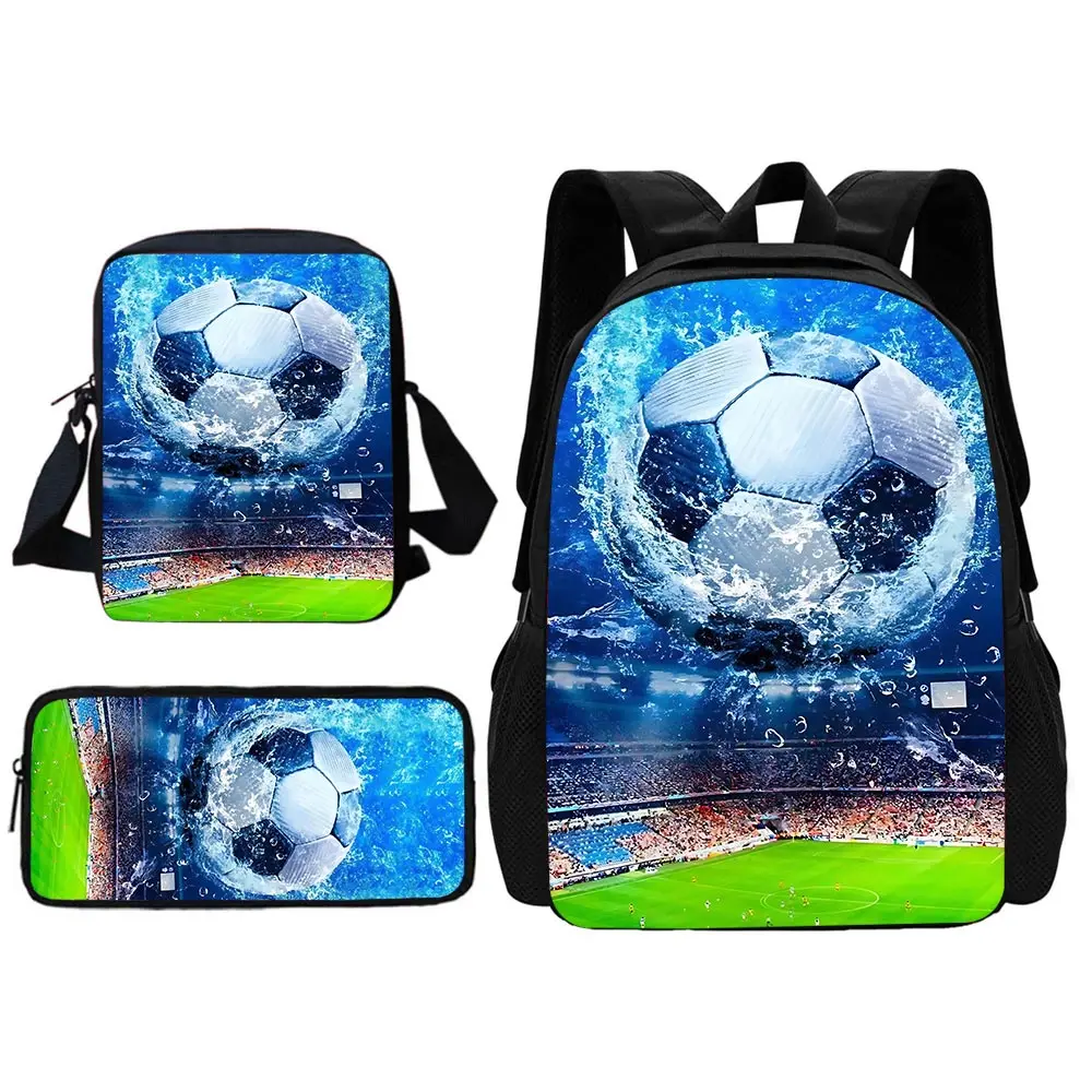 Fußball Sport Wettbewerb Kind Schulrucksack mit Umhängetasche Bleistiftbeutel Schultaschen für Jungen Mädchen Bestes Geschenk