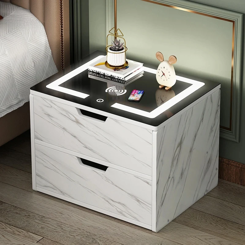 Nordic Smart Nightstands luxury Bedroom Furniture Household Multifunctional Wireless Charging Bedside Table with Lamp locker