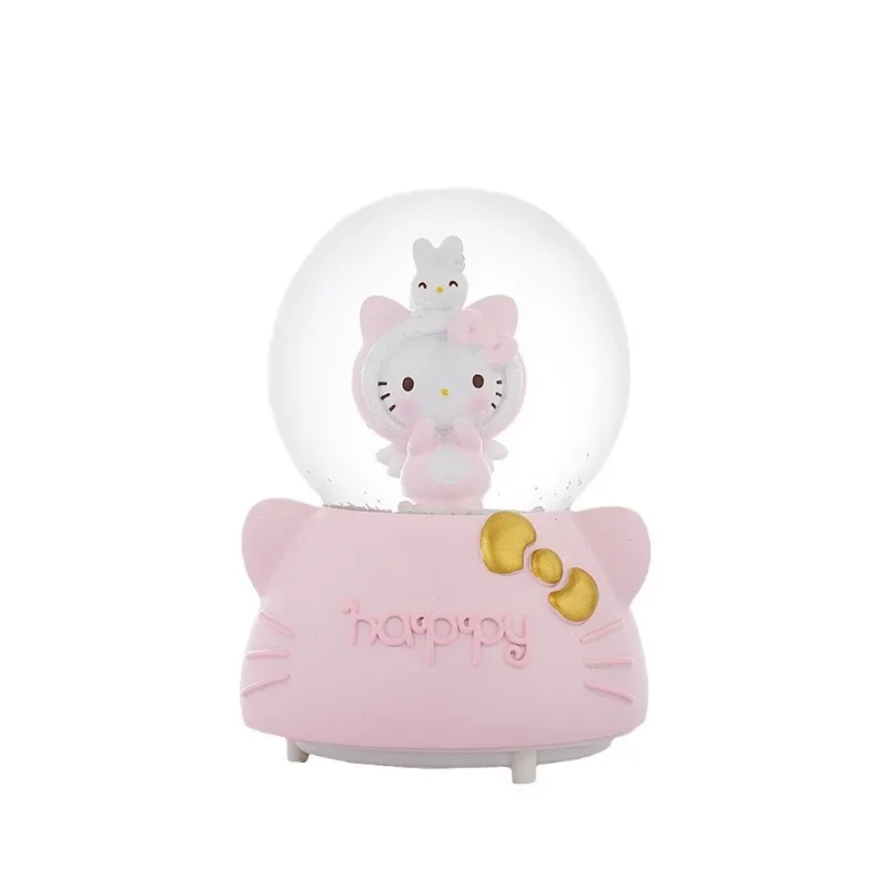 Sanrio Hello Kitty Animation Peripherals Cute Snow Music Box Crystal Ball Ornaments Children\'s Brithday Christmas Gifts