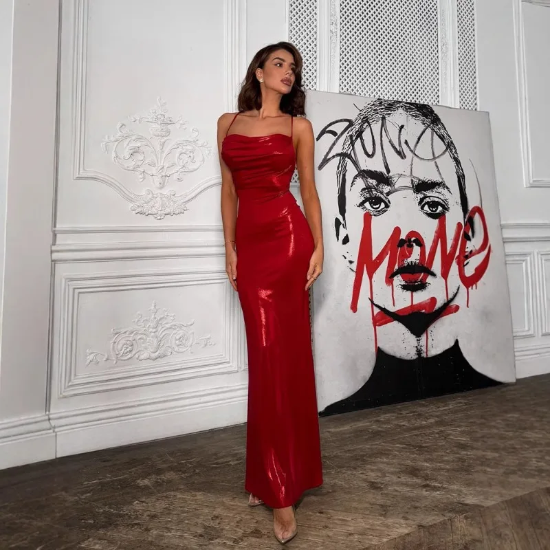 

2025 NEW Sexy Women's Party Dresses Solid Sheath Straps Lace Up Camisole Sleeveless Bodycon Blackless Square Collar Vestidos Rob