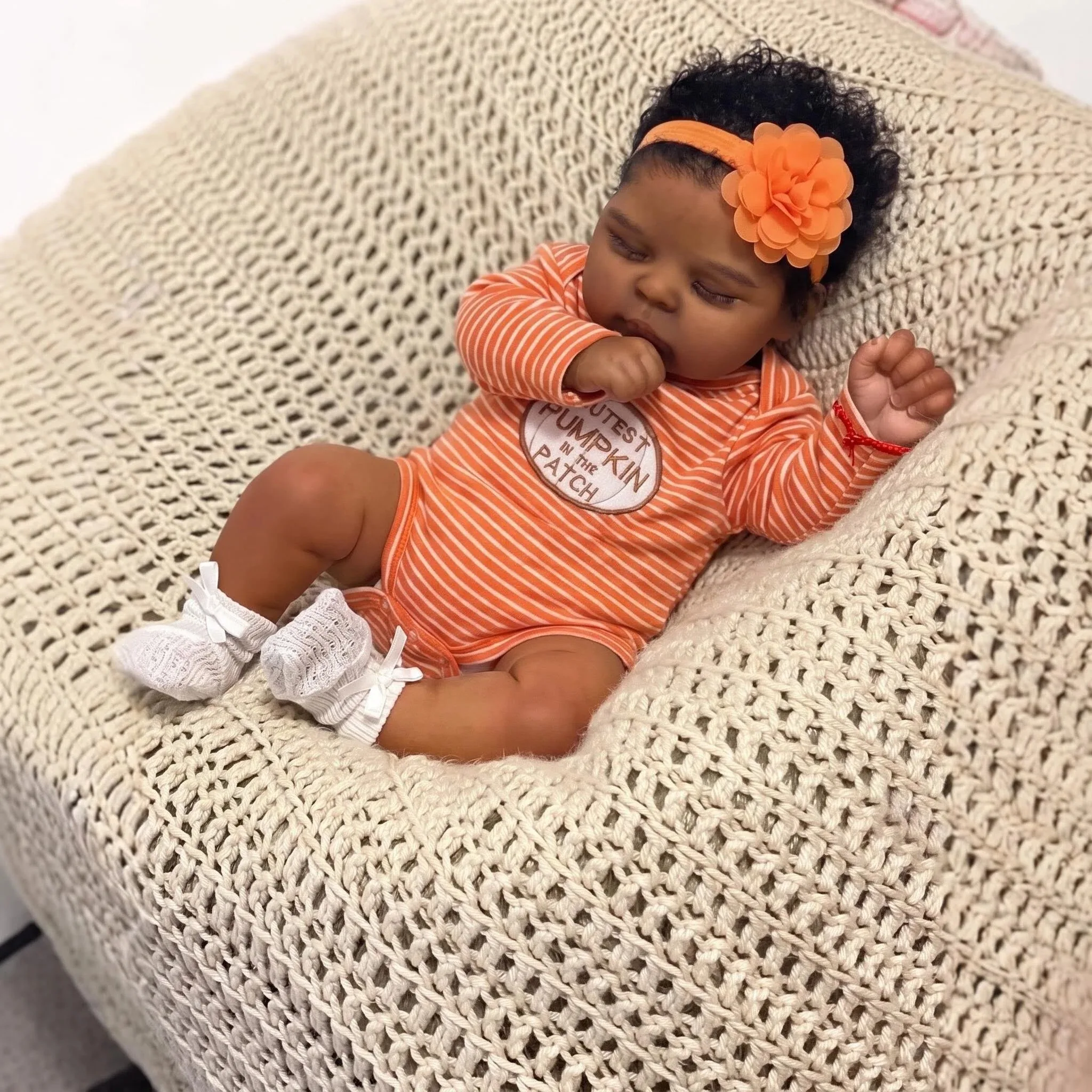 NPK 19inch Peaches Soft Body Reborn Sleeping Baby Doll Dark Skin Hand Painted Multi-Layer Rooted Hair Touch Life-Size Collectibl - view 4