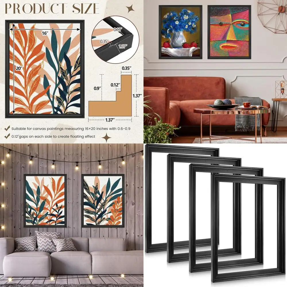 

Black 16x20 Deep Canvas Floater Frames with Hanging Kit for Wall Art and Paintings