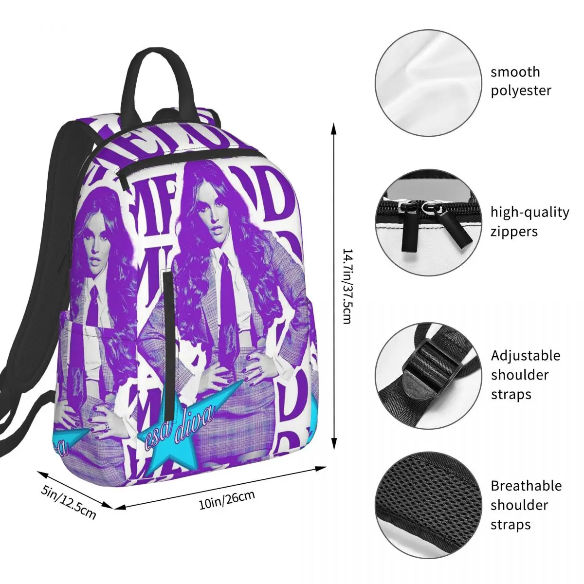 Melody Esa Diva Spain Eurovision Merch Backpack Student BookBag Boys Girls School Bag Computer Shoulder Bags Men Women
