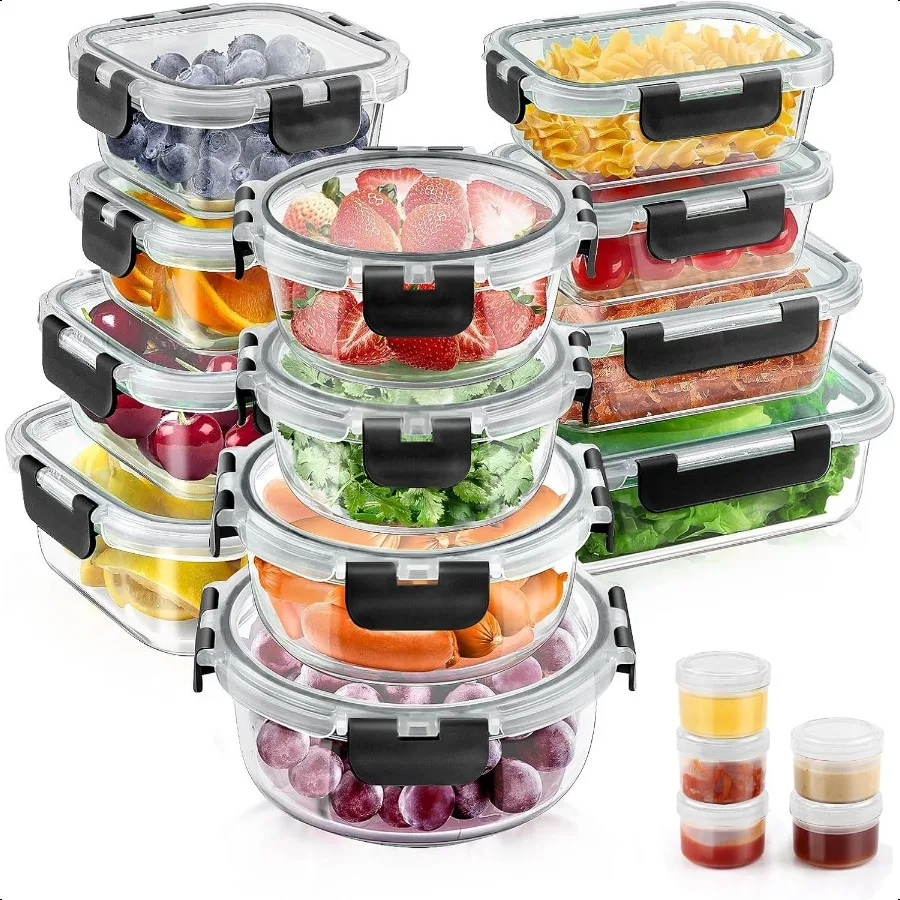 

34pcs Glass Food Storage Containers with Lids Set Airtight Glass Meal Prep Containers 17 Containers 17 Lids Leak Proof Lunch Co