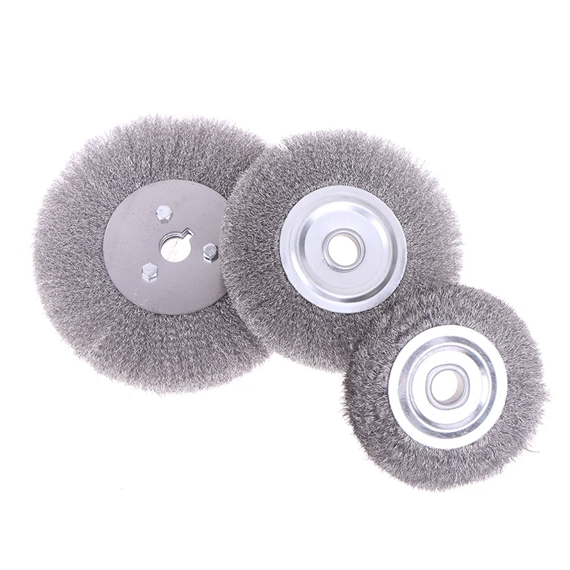 100/125/150 มม.แปรงลวดเหล็ก 0.15 มม.แปรงลวดรอบสําหรับเครื่องบดม้านั่งเครื่องมือขัดทําความสะอาดสนิมขัดอะแดปเตอร์