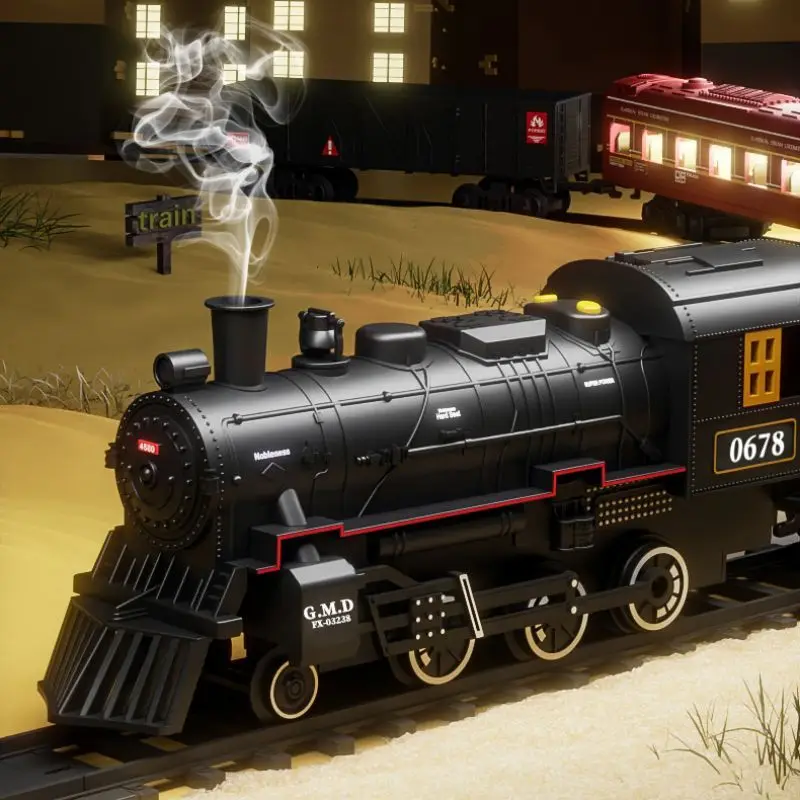 

Classic Railway Train Steam Locomotive Set with Smoke Simulation Model Professional Electric Rail Set with Light and Sound ﻿ ﻿