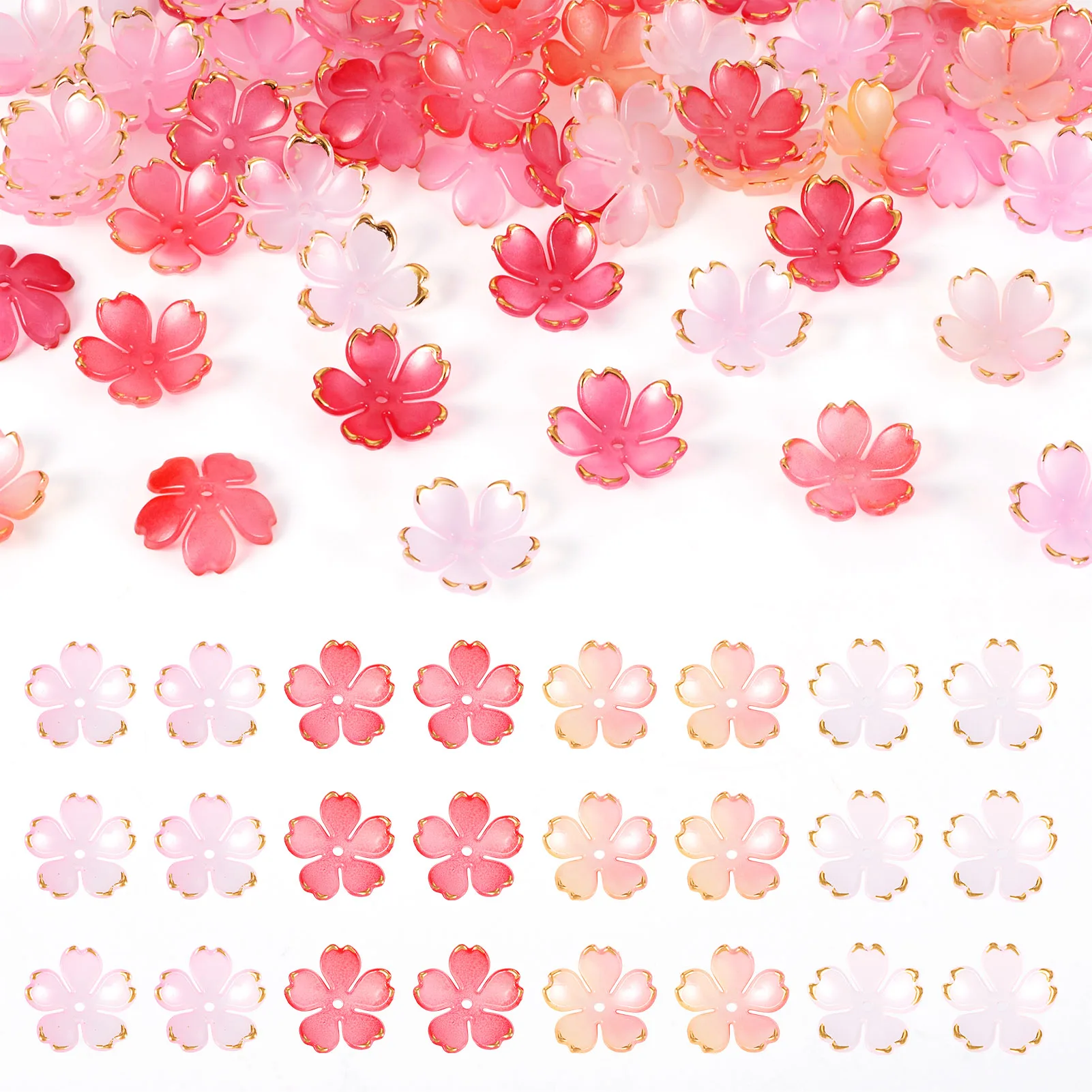 

60pcs Acrylic Beads Cap Gradient Color 5-Petal Flower Mixed Color for Making DIY Jewelry Necklace Bracelet Earring Crafts Charms