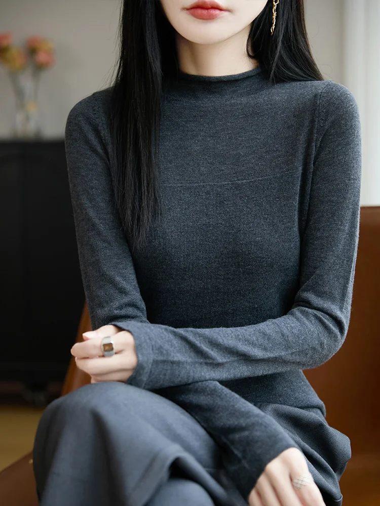 

Женская трикотажная базовая одежда с высоким воротником, облегающая, простая, для повседневной носки...