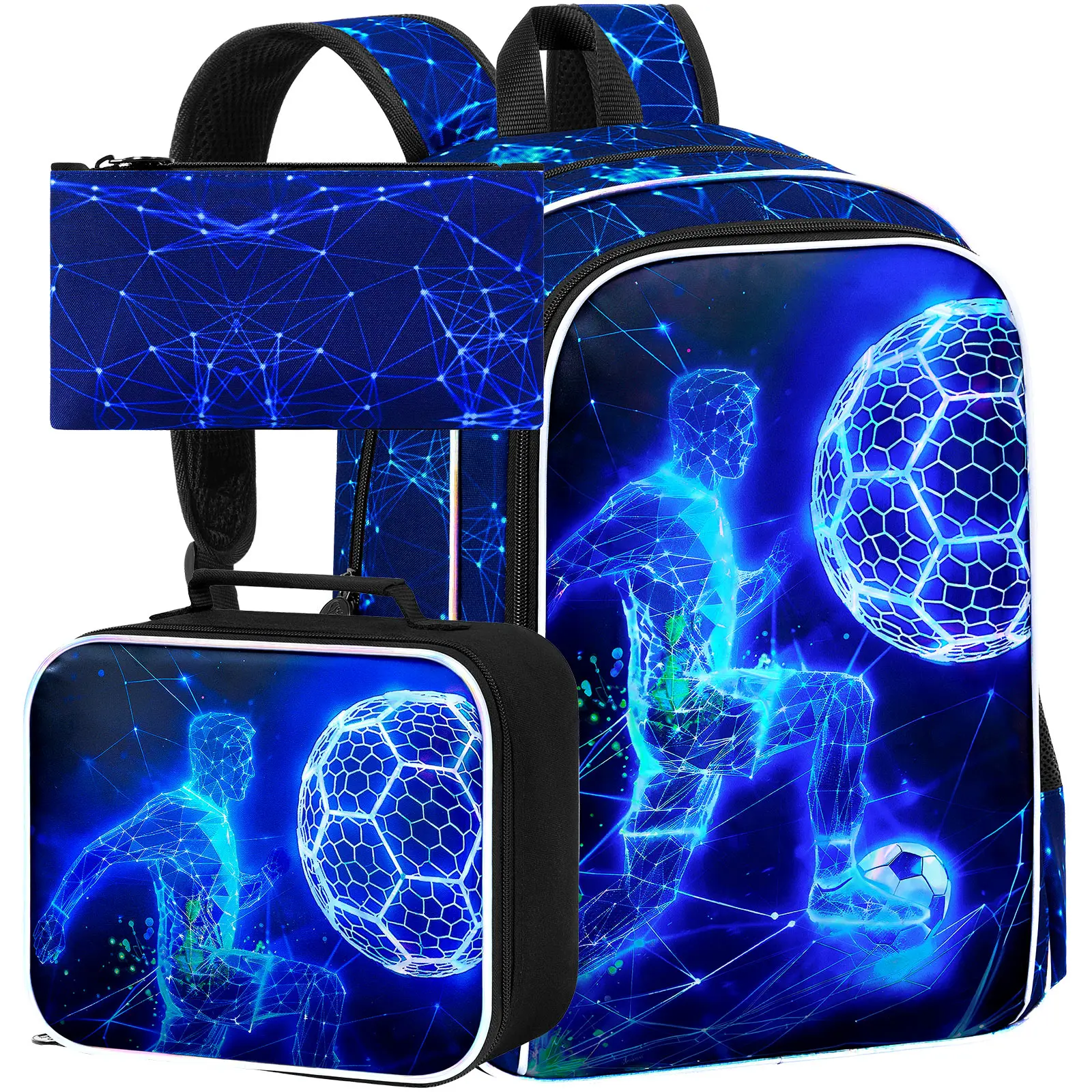 

Рюкзаки из 3 предметов для мальчиков, водонепроницаемая детская сумка для книг 16 дюймов для мальчиков, легкий рюкзак с коробкой для завтрака - «Interstellar Football»