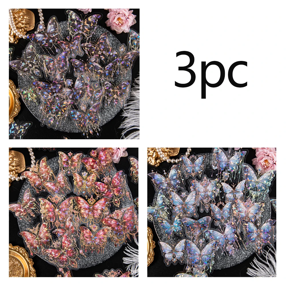 Adesivos de borboleta 3D de 3 peças, à prova d'água e transparentes, adequados para decoração de álbuns, diários, papelaria, etc.