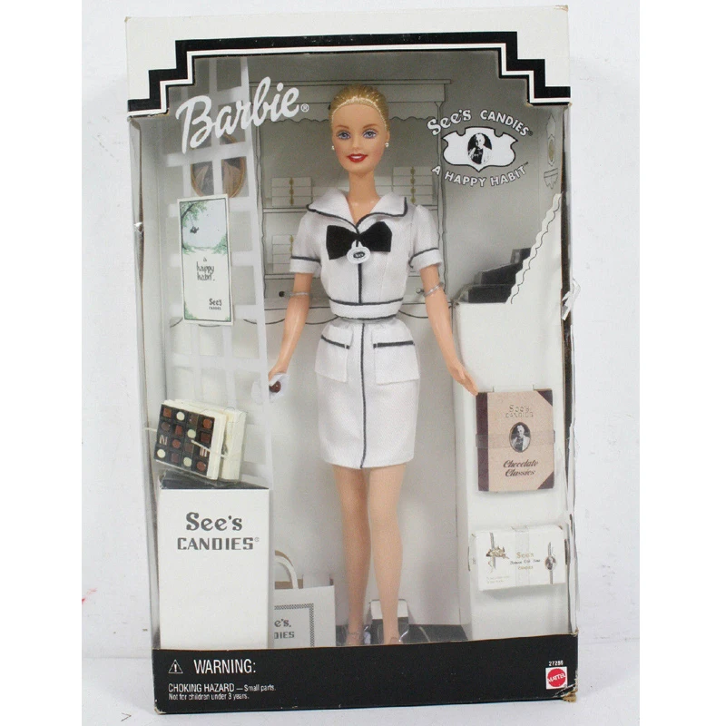Boneca Barbie Original See S Candies A Happy Habit, Traje Branco, Laço Preto, Acessório Chocolate, Edição Clássica 1/6, Brinquedo, Presente de Aniversário