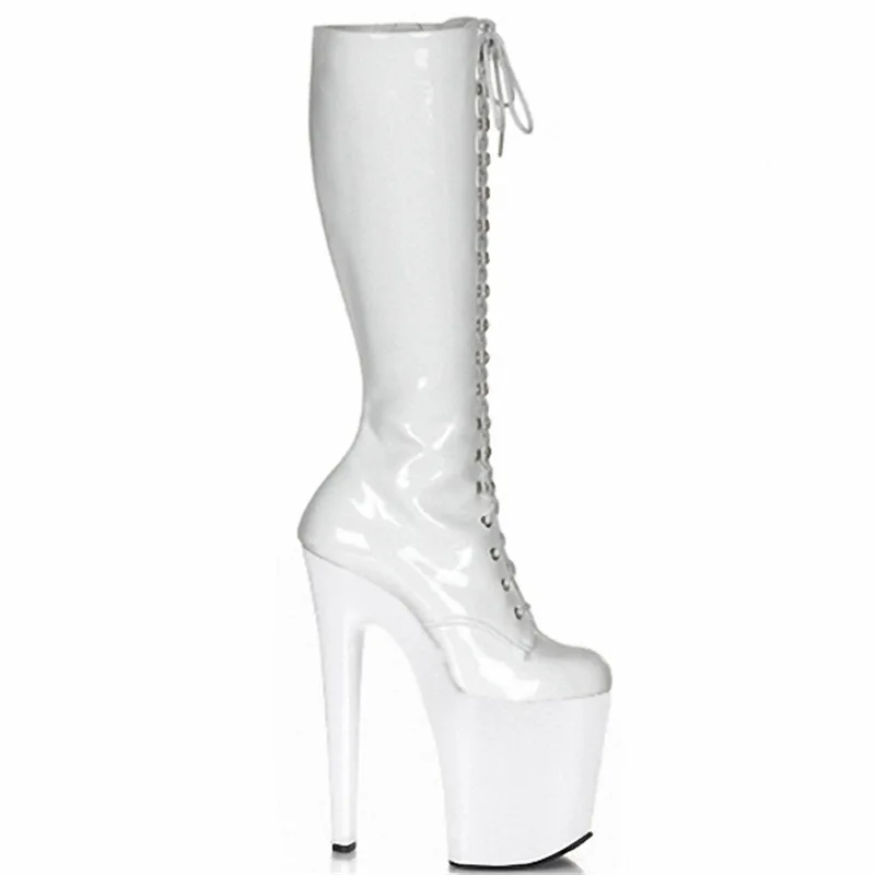 26cm Sky-high Above The Knee Shoes Walk Sexy Waterproof Platform Skinny Pole Dance High-heeled Mid-calf Boots Plus Size