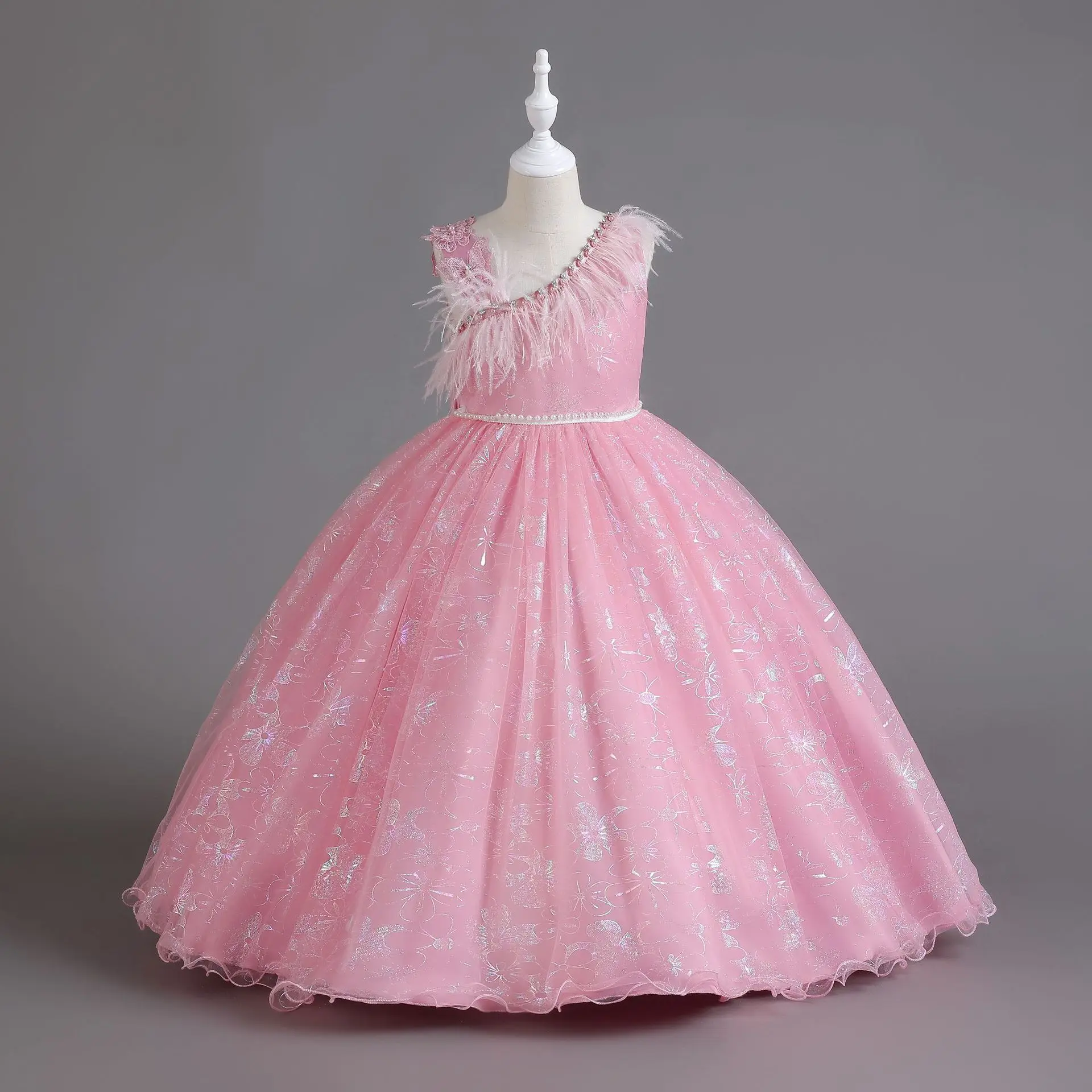 Vestido de lantejoula tutu para meninas, vestido florido para festa de casamento, roupas de aniversário para criança, verão, 4 a 12 anos, 2023