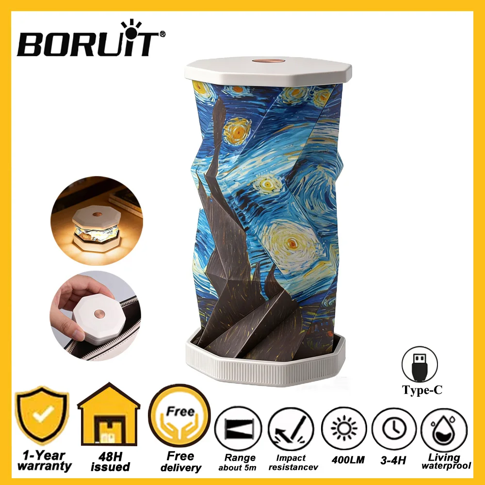 

BORUiT Portable Mini Paper Lantern Night Light USB Rechargeable Foldable Book Lamp for Bedroom Decor Living Room Birthday gifts