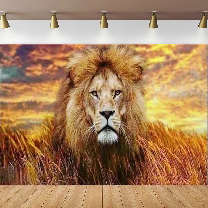 

Photography Backdrop Majestic Lion In The African Grassland King Of Animals Background For Wedding Birthday Party Decoration