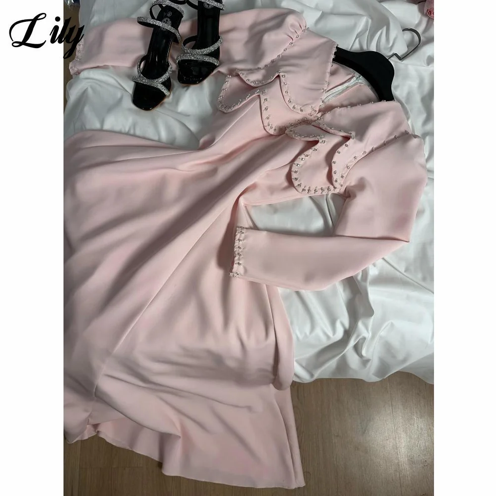 

Розовые вечерние платья с лилией и V-образным вырезом, платья для выпускного вечера с жемчужными украшениями, вечернее вечернее платье с многослойным халатом из бисера, индивидуальный заказ