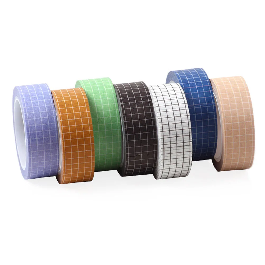 SEWACC 7Pcs Washi Tape Set Decorative Grid Masking Paper for Crafts Journal Scrapbooking Stickers