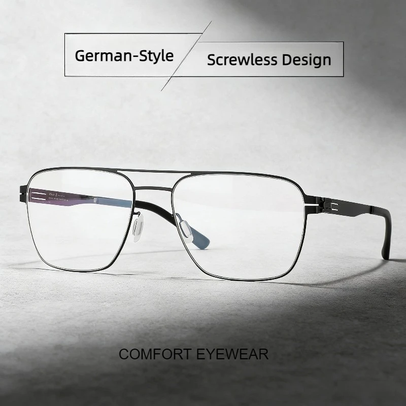

German New Double-Bridge Men Glasses Frames Classic Screwless Ultra-Light Comfort Thin Steel Square Frame Aviator Luxury Eyewear