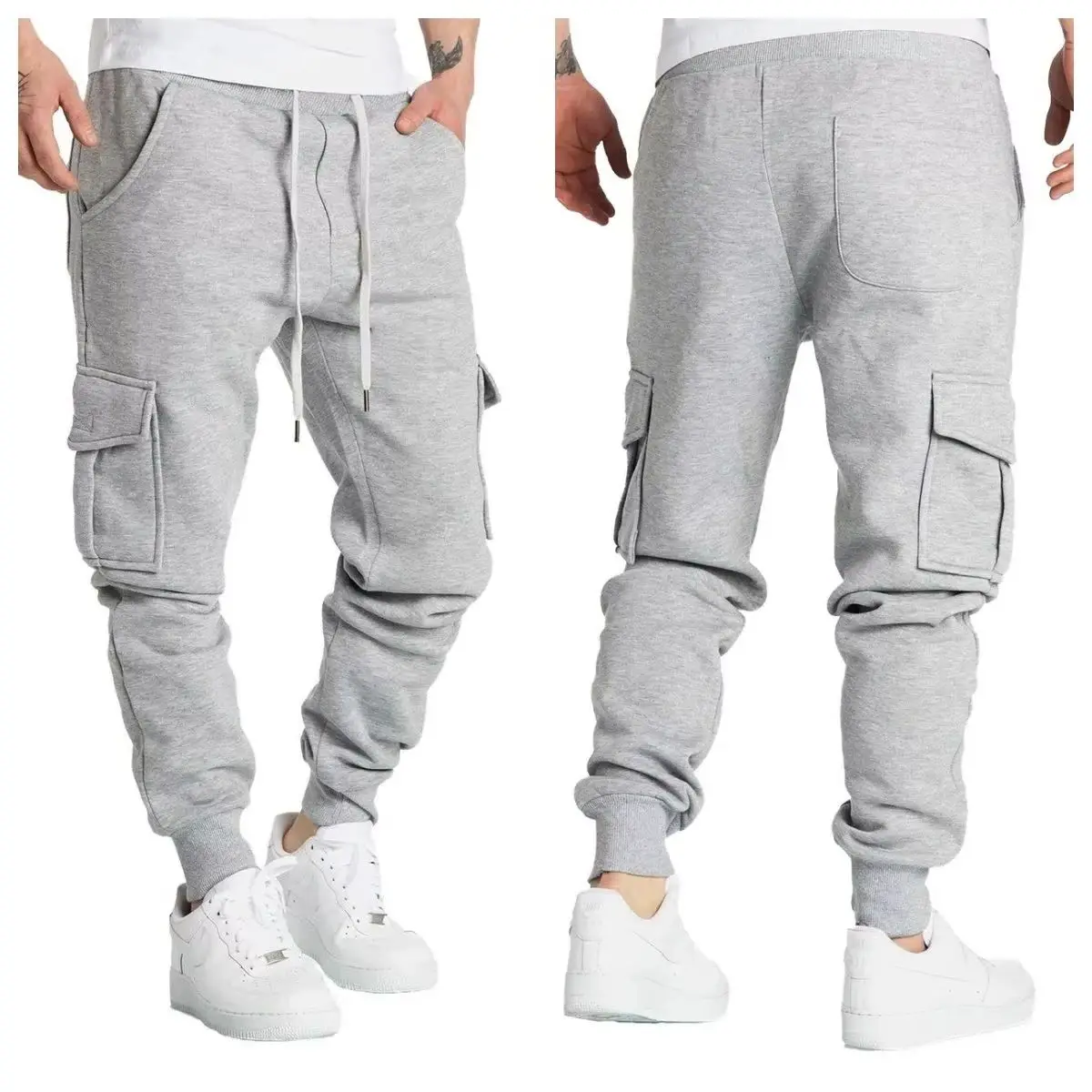 

Mens Sweatpants Straight Fit Joggers for Sports and Streetwear Loose Oversized Drawstring Long Pants Men Multi-pocket Pants
