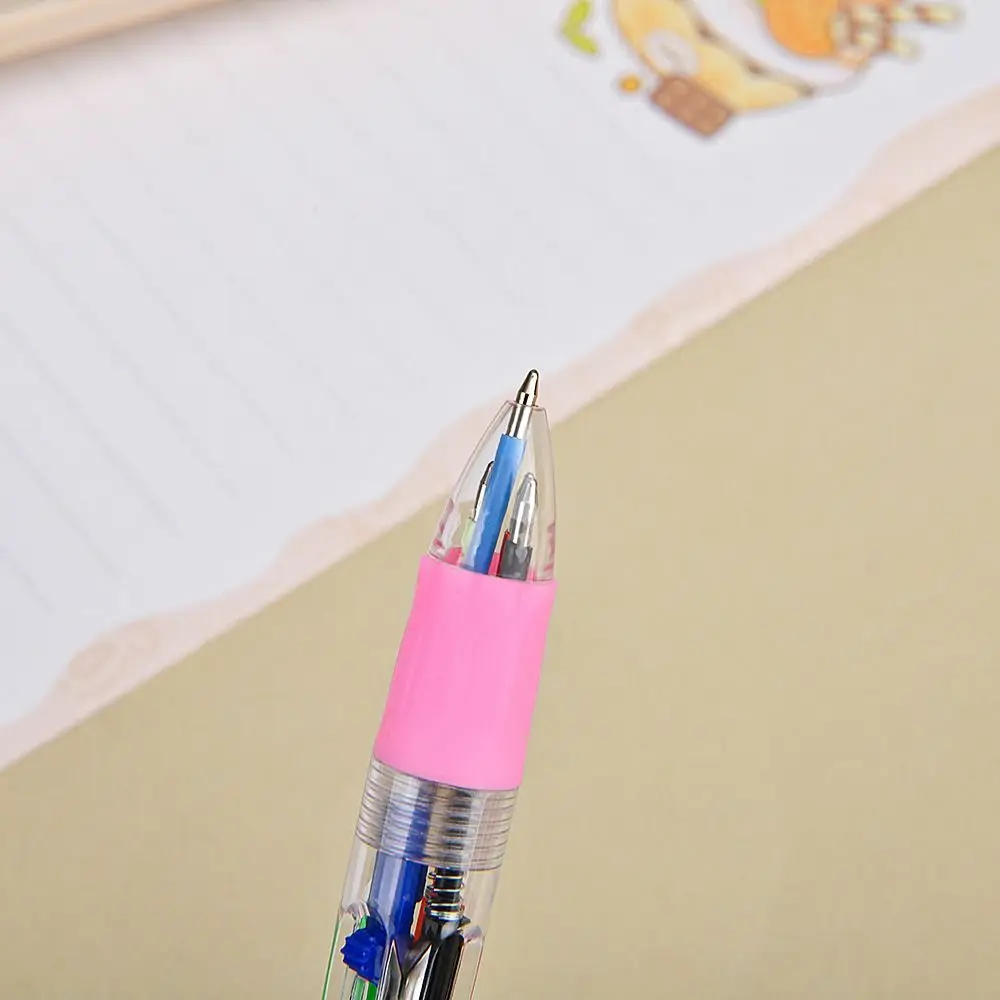

10Pcs Four Color Colorful Ballpoint Pen Heart Shaped Press Type Press Multicolor Pen Writing Stationery Random Style