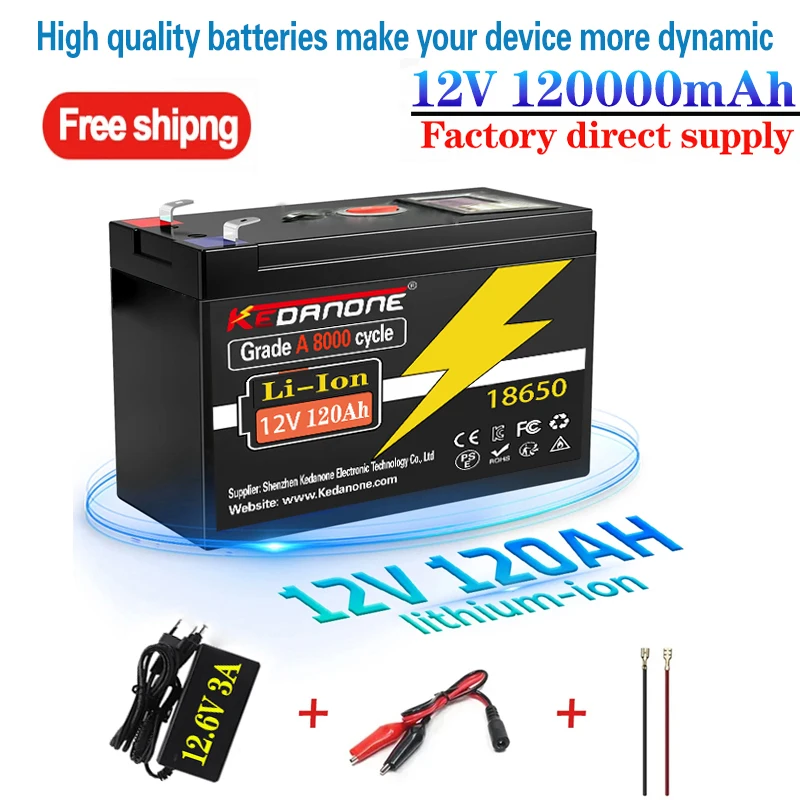 

12V Battery 120Ah 18650 Rechargeable Li-Ion Lithium Battery Built-in 5V 2.1A Usb Power Display Port Charger+12.6V 3A charge