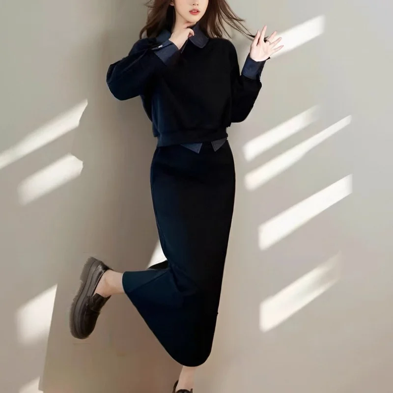 

Bla Faion Settle Sweater f Skirt Two-Piece Set Women's Clothing Autumn 2024 New Sle Splicing Design Anti-Aging