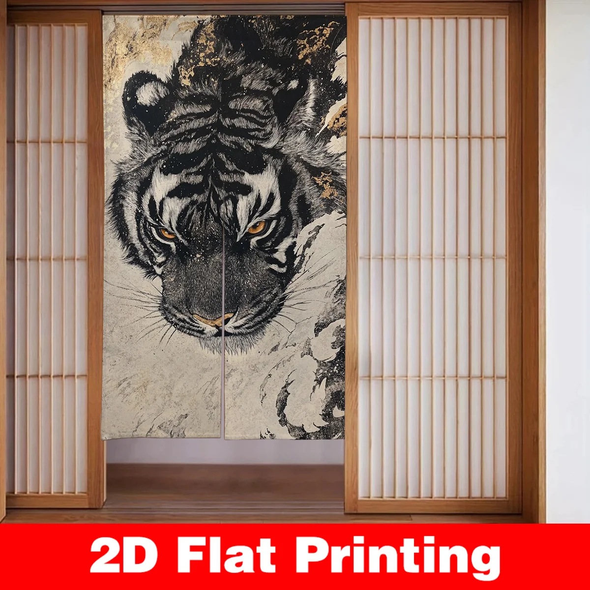 Cortina de puerta japonesa Shoji, decoración con estampado de tigre oriental, panel divisor de habitación, arte de pared, accesorio de decoración para el hogar