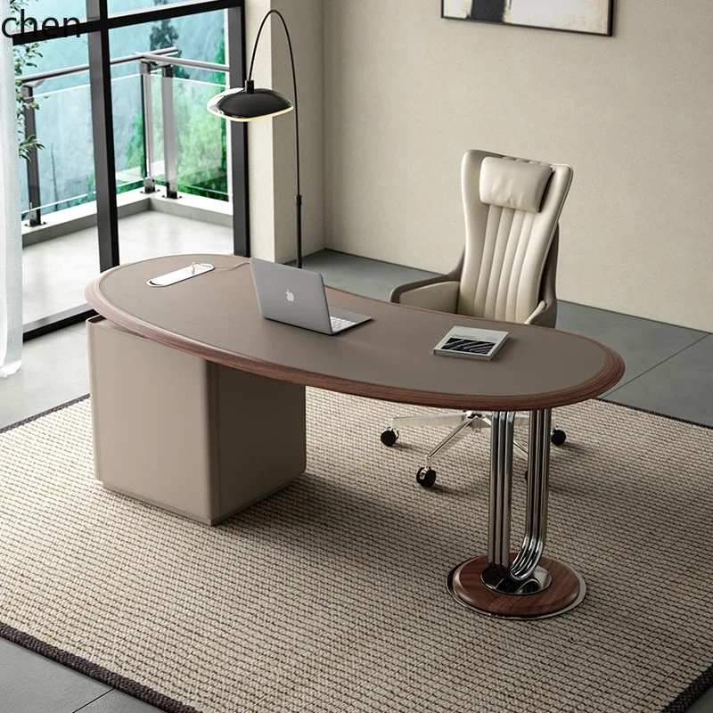 

saddle leather desk minimalist home office dual-purpose desk solid wood computer desk