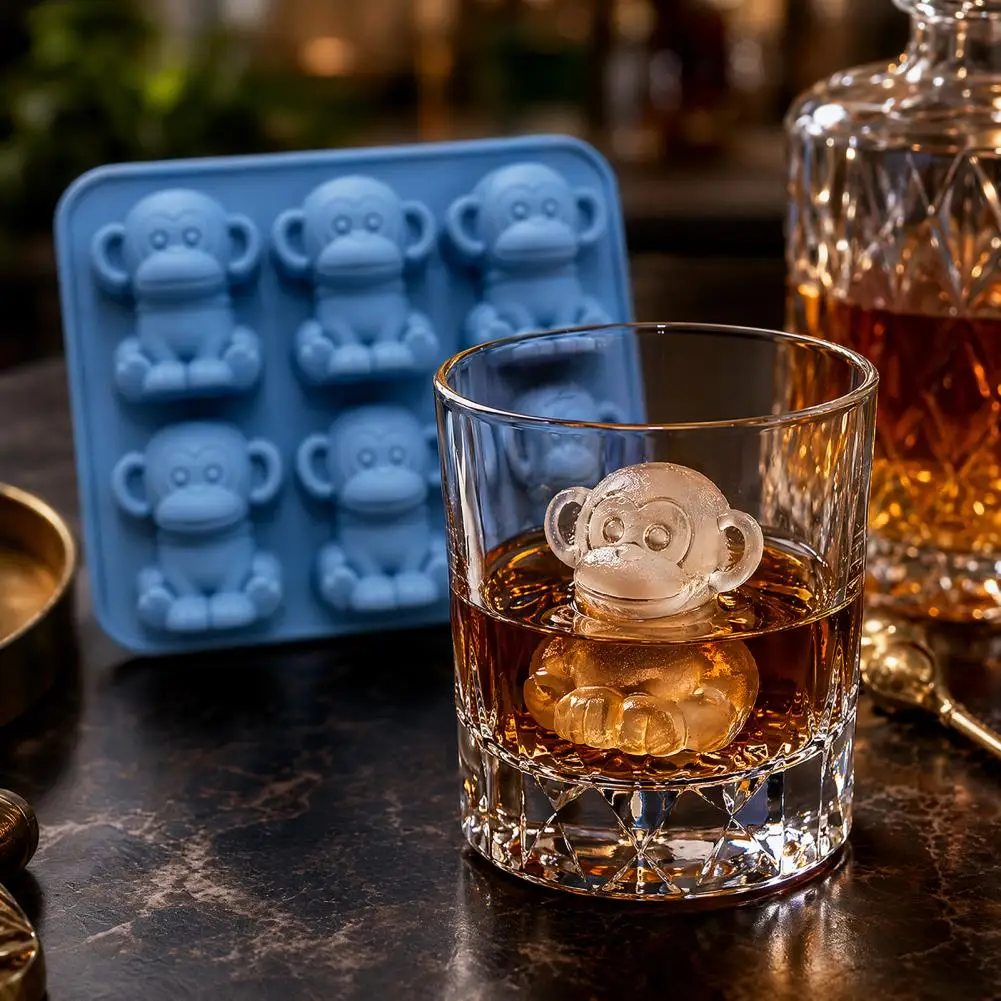 Silicone Ice Cube Tray Silicone Ice Tray with Leak-proof Lid Monkey-shaped 3d Mold for Ice Cubes Chocolate Jelly Mini for Kids