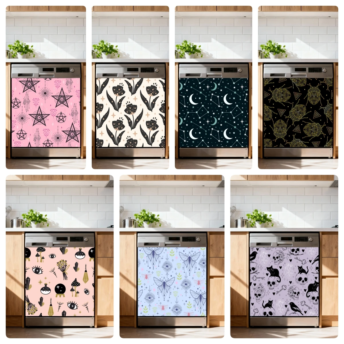 Line Art Pattern Dishwasher Sticker Full Door Covered Wallpaper Self-adhesive Stickers for Wall Decals Home Kitchen Decoration