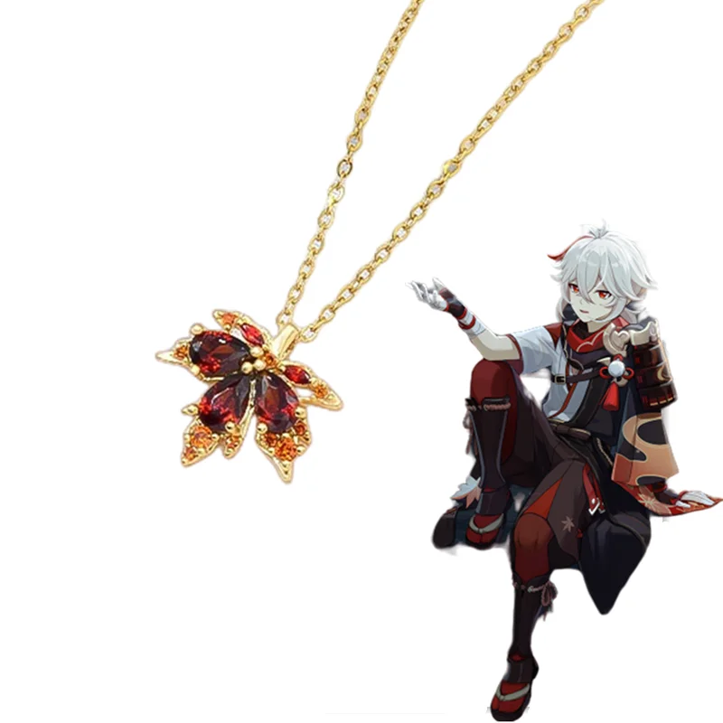 Genshin Impact Kaedehara Kazuha Necklace Woman Cosplay  Adjustable Maple Leaf Pendant Cosplay Jewelry Jewelry Gifts