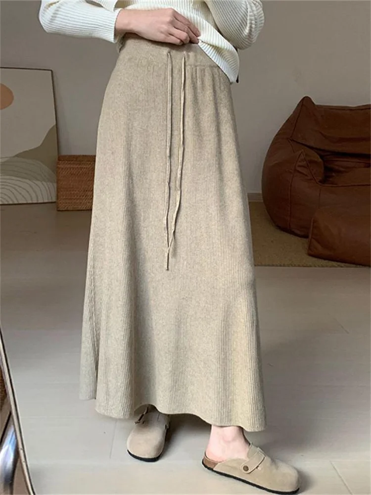 

Korean style autumn and winter new knitted skirt high waist Western style college style long A-line skirt