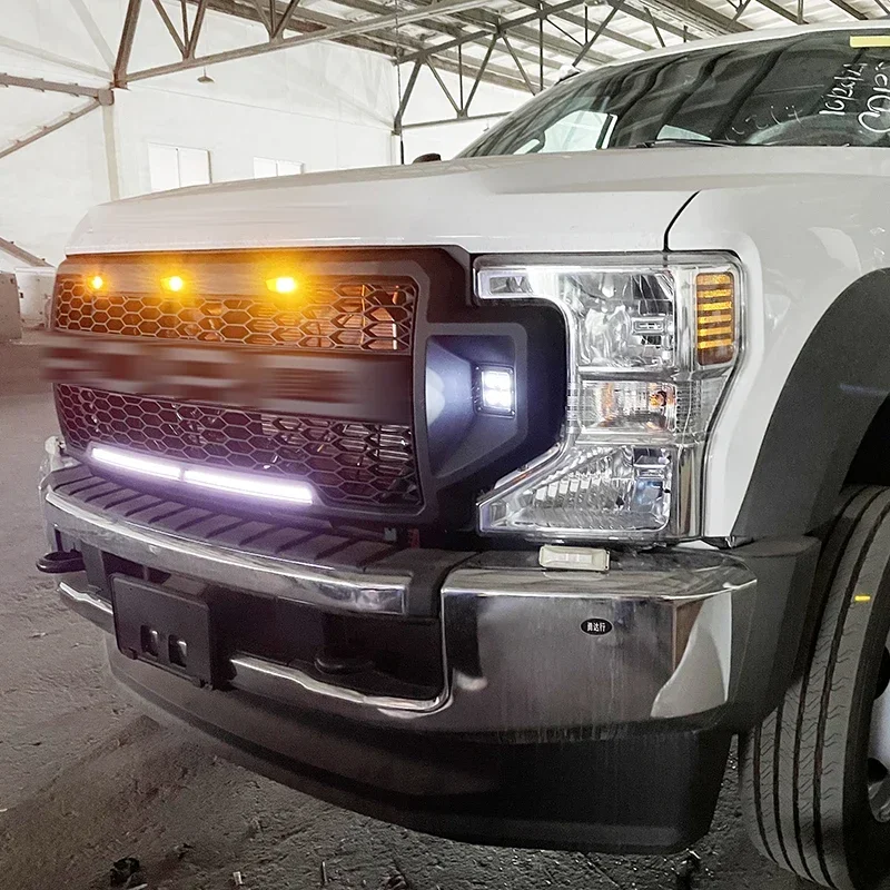 Fit Voor 2021 2022 Ford F250 F350 F450 Grill W/Side Kubus Leds & Light Bar F250 F350 F450 Grille Voor Bumper Modificatie