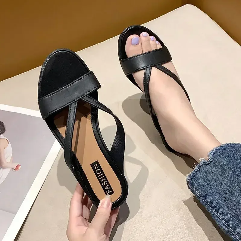 

Woman Slippers Height Wedge Heel Open Toe Slides on Beach Green Outside Sandals Shoes for Women Small Size Luxury Designer