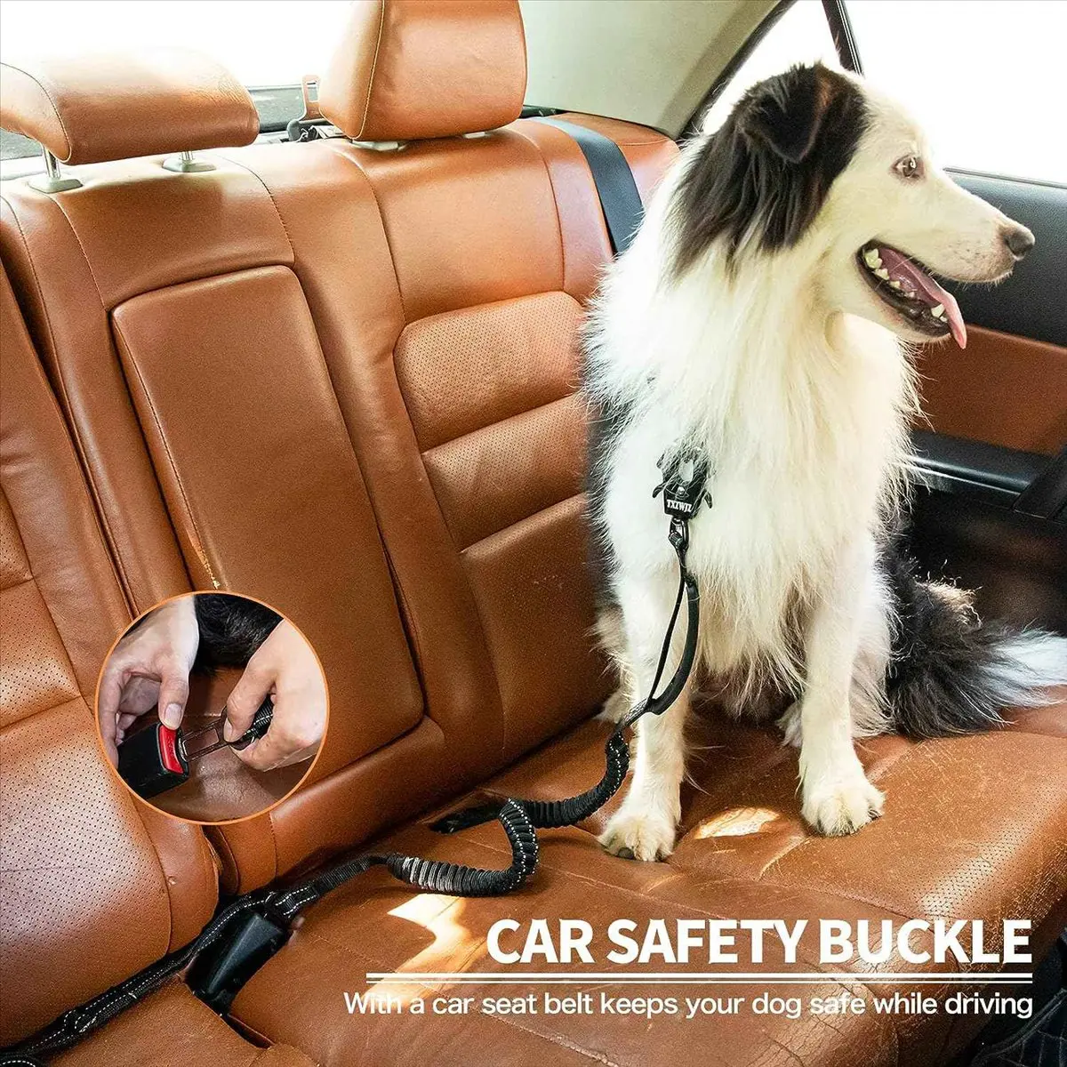 A24I Dog Leash Heavy Duty,4-6FT Shock Absorbing Bungee Dog Leash+2 Padded Handle,Metal Carabiner Clip,Car Seat Belt Black