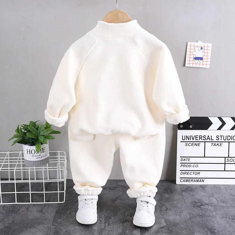 2024 new winter girls plush set for boys casual sports two-piece set for baby toddler outdoor clothing sets